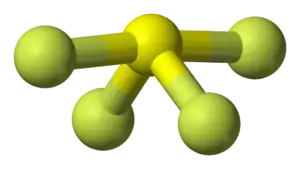 Ball-and-stick model of sulfur tetrafluoride