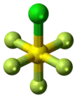 Ball-and-stick model of the sulfur chloride pentafluoride molecule