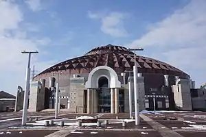 Outdoor view of the Sun Dome Fukui stadium in Echizen