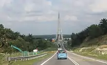 The Sungai Johor Bridge as seen from the westbound of Senai–Desaru Expressway in May 2016