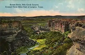 Sunset Route, Mile Creek Canyon (3 miles east of Langtry, Texas, postcard, circa 1908)