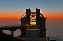 The TNG (Telescopio Nazionale Galileo) is a 3.58-meter Italian telescope, located at the "Roque de los Muchachos" Observatory on the island of La Palma in the Canary Islands, Spain.