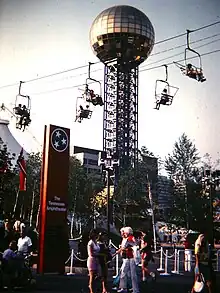 People walking at the base of the Sunsphere.