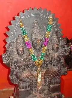 Surya with consorts Sanjna and Chhaya