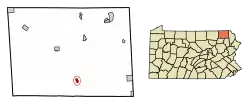 Location of Hop Bottom in Susquehanna County, Pennsylvania.