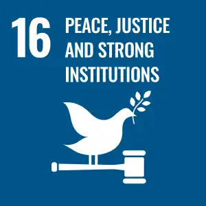 Logo for UN SDG 16; Peace Justice and Strong Institutions