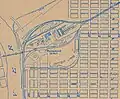 Map of Sacramento, California in 1880 with Sutter Lake and Central Pacific RR station, China Slough had been cut off from the Sacramento in 1880.