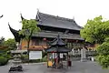 Xieshan roof with single eaves on the Hall of the Three Pure Ones in Xuanmiao Temple in Suzhou, Jiangsu, China