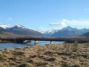 Svarfaðardalur-Skíðadalur, Árgerði Bridge in the front, the glacier Gljúfurárjökull in the back.