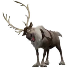 A fictional smiling reindeer from the Frozen franchise