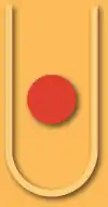 graphic of a yellow U shape with a red circle in the center on an orange background