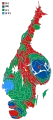 Cartogram of the map to the left with each municipality rescaled to the number of valid votes cast.