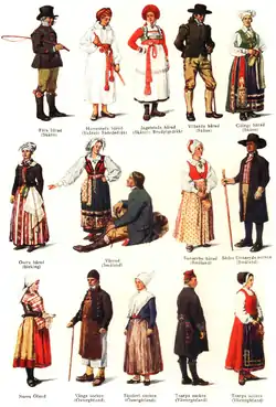 Image 8Traditional Swedish national costumes according to Nordisk Familjebok. (from Culture of Sweden)