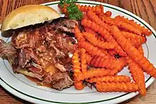 Crinkle-cut sweet potato fries as a side dish