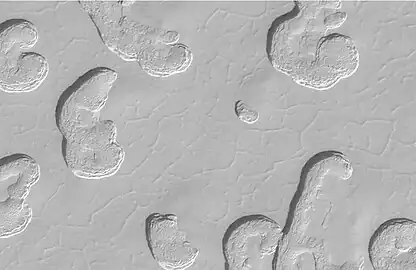 Close-up of Swiss Cheese Terrain, as seen by Mars Global Surveyor.