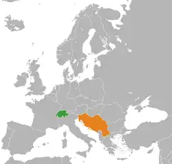 Map indicating locations of Switzerland and Yugoslavia