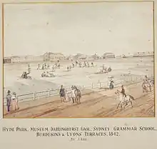 Image 23Hyde Park, Sydney with the Australian Museum under construction in the distance, 1842 (from History of New South Wales)