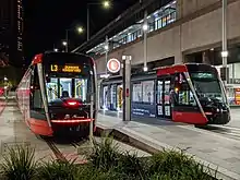 Connecting trams outside Circular Quay Station