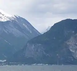 Village seen across Norddalsfjorden