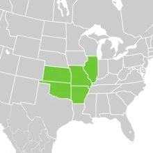 Symphyotrichum anomalum distribution map: US — Arkansas, Illinois, Kansas, Missouri, and Oklahoma.