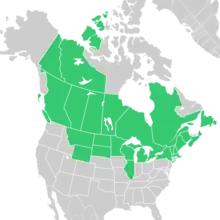 Symphyotrichum ciliolatum native distribution map: Canada — Alberta, British Columbia, Manitoba, New Brunswick, Newfoundland, Northwest Territories, Nova Scotia, Ontario, Québec, Saskatchewan, and Yukon; US — Illinois, Maine, Massachusetts, Michigan, Minnesota, Montana, New Hampshire, New York, North Dakota, South Dakota, Vermont, Wisconsin, and Wyoming.