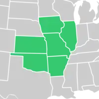 Symphyotrichum parviceps native distribution map: US — Arkansas, Illinois, Iowa, Kansas, Missouri, and Oklahoma