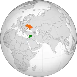 Map indicating locations of Syria and Ukraine