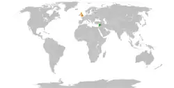 Map indicating locations of Syria and United Kingdom