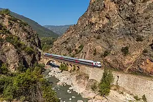 Zonguldak - Karabük service crossing the Filyos river near the Bolkuş village in Karabük Province.