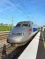 A TGV Reseau trainset stops at Champagne Ardennes TGV.