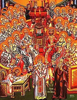 Image 22A depiction of the Council of Nicaea in AD 325, at which the Deity of Christ was declared orthodox and Arianism condemned (from Trinity)