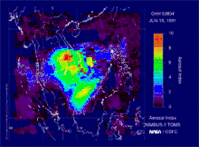 Satellite measurements of ash and aerosol emissions from Mount Pinatubo.