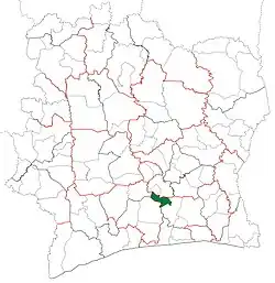 Location in Ivory Coast. Taabo Department has retained the same boundaries since its creation in 2012.