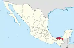 Map of Mexico with Tabasco highlighted