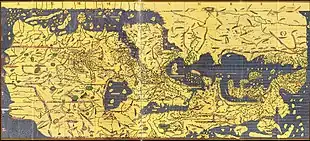 Image 1The Tabula Rogeriana, drawn by Muhammad al-Idrisi for Roger II of Sicily in 1154. Note that the north is at the bottom, and so the map appears "upside down" compared to modern cartographic conventions. (from History of cartography)