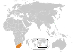 Map indicating locations of Taiwan and South Africa