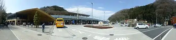 The station building and forecourt in March 2016