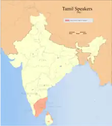 Image 30Distribution of Tamil speakers in South India and Sri Lanka (1981). (from Tamils)