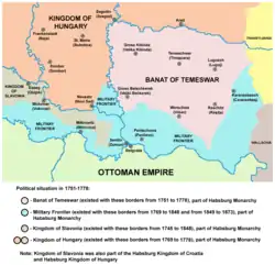 Map of Military Frontier sections in Syrmia, Bačka, and Banat in 1751–1778