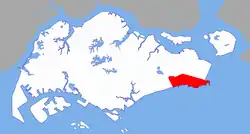 Rough extent of Tanah Merah along the eastern coast of Singapore