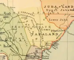 Map of Burgabo, then Port Durnford, in Tanaland province of the British East Africa Protectorate in 1898