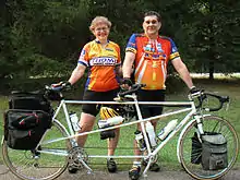 Tandem bicycle with six bottle cages