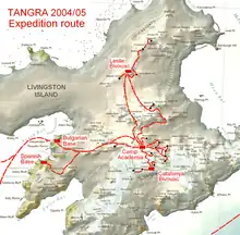 The survey route of Tangra 2004/05 including Ongal Peak