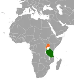 Map indicating locations of Tanzania and Uganda