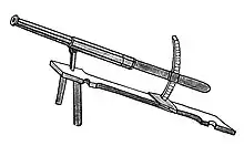 A sketch of a fauconneau with a rack for adjusting the angle of the barrel