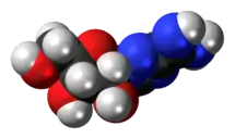 Ball-and-stick model of the taribavirin molecule