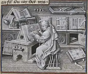 Image 23An author portrait of Jean Miélot writing his compilation of the Miracles of Our Lady, one of his many popular works. (from History of books)