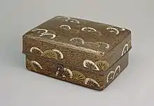 Inlaid maki-e raden paper box with "wheels in flow" (katawaguruma) design, National Treasure, Heian period, 11–12th century, Tokyo National Museum