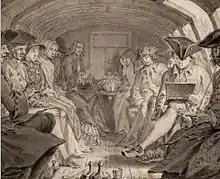 Passengers in a trekschuit smoking on the Haarlemmertrekvaart to avoid the stench of the canals, dated 1760 drawing by Simon Fokke