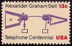 Image 51Bell prototype telephone stampCentennial Issue of 1976 (from History of the telephone)